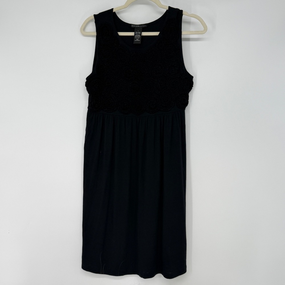 Design History Black‎ Rosette Applique Sleeveless Knit Dress Womens Large LBD